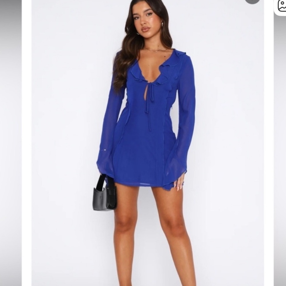 White Fox Boutique Royal Blue falling to pieces long sleeve mini dress